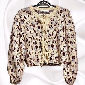 Zara Floral Puff Sleeve Cardigan
